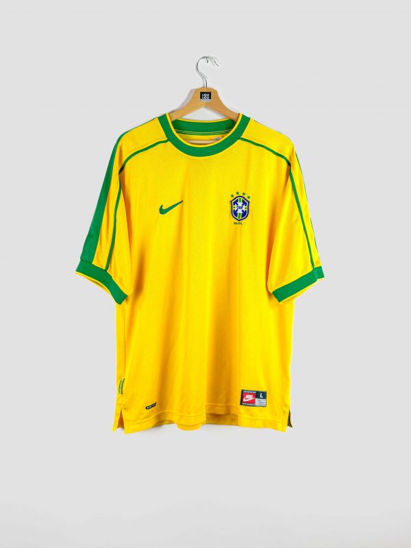 Maillot Brésil 1998 domicile jaune – édition vintage inspirée de Ronaldo et Rivaldo, coupe du monde France 98.