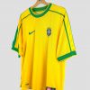 Maillot de football rétro Brésil 1998 jaune avec col vert – tenue légendaire de la Seleção.