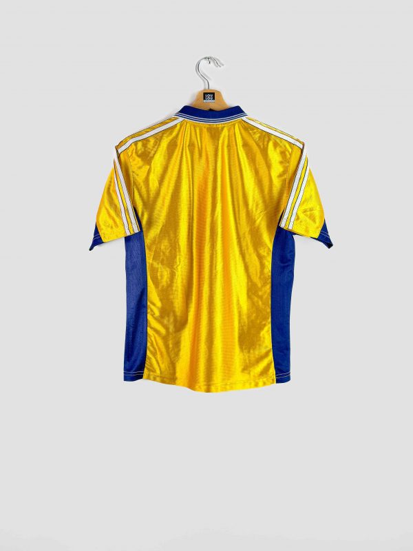 Collectionneur maillot OM 1998-1999 domicile, jaune et bleu, édition originale Adidas.