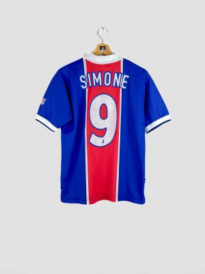 Maillot de football vintage PSG domicile saison 1997-1998 floqué Marco Simone numéro 9.