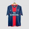 Maillot PSG 2007-2008 vintage domicile bleu avec bande rouge et sponsor Fly Emirates