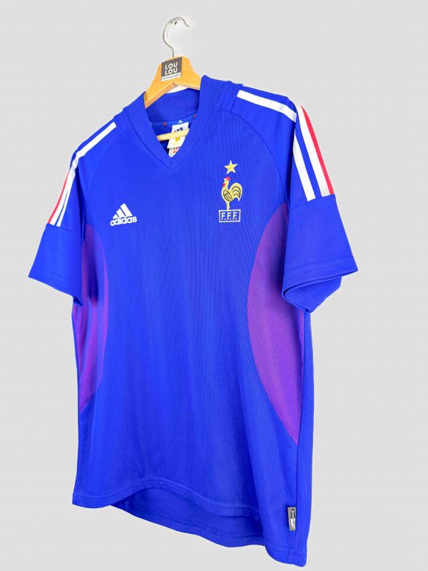 Vue de côtes maillot de football rétro Equipe de France 2002