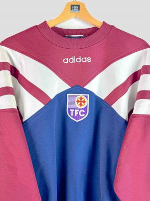 pull rétro Adidas du Toulouse FC (1995-96) – design violet iconique, logo des 3 bandes